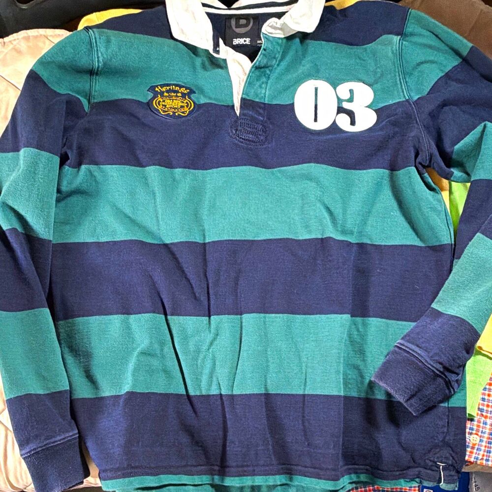 Brice Men’s Rugby Striped Collared Button Pullover Sweatshirt Patch XXL